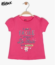 tee-shirt bebe fille a manches ballon et motifs en coton bio rose tee-shirts manches courtes9603901_1