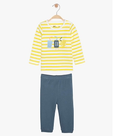 GEMO Pyjama bébé garçon en coton bio bicolore à motifs Jaune