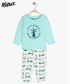 pyjama bebe garcon en coton bio imprime tropical bleu9609801_1