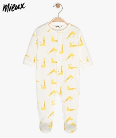 pyjama bebe en coton bio texture motif girafes blanc pyjamas ouverture devant9611001_1