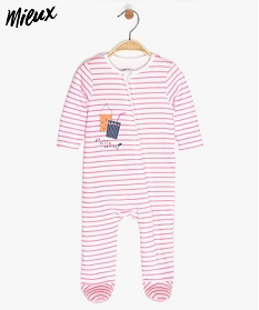 pyjama bebe fille zippe a rayures avec du coton bio blanc9611201_1