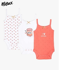 body bebe fille a fines bretelles motif fraise en coton bio (lot de 3) multicolore9616301_1