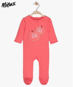 pyjama bebe fille a fermeture dos en coton bio imprime pommes rose9617801_1