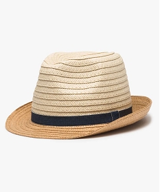 chapeau garcon forme trilby en papier avec ruban tisse beige9632601_1