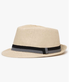 GEMO Chapeau homme panama en paille avec ruban bicolore Beige