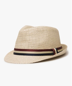 chapeau homme forme fedora avec ruban tricolore beige sacs bandouliere9636601_1