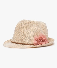 chapeau femme avec fleur en tissu beige9637901_1