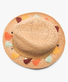chapeau femme en paille avec chaine et pompons colores brun9638501_2