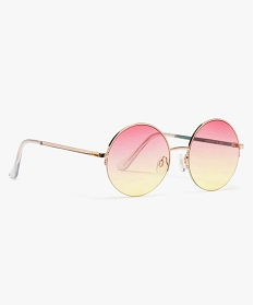 GEMO Lunettes de soleil femme avec monture ronde en métal Rose