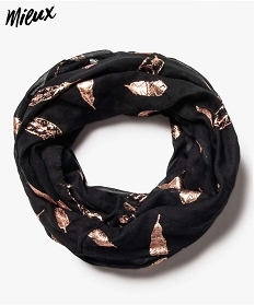 foulard femme forme snood a motifs plumes pailletees noir9643601_1
