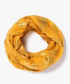 foulard femme forme snood a motifs feuilles pailletees jaune9643701_1