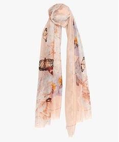 foulard femme imprime fleurs a petites rayures cuivrees rose sacs bandouliere9644801_1