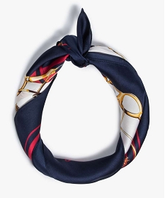 foulard femme carre a motifs lacets et pompons bleu9645301_2