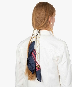 foulard femme carre a motifs lacets et pompons bleu autres accessoires9645301_4