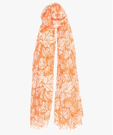 foulard femme a motifs fleuris et petits sequins brodes orange9647201_1