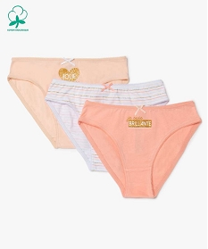 GEMO Culotte fille avec motifs pailletés 100% coton biologique (lot de 3) Multicolore
