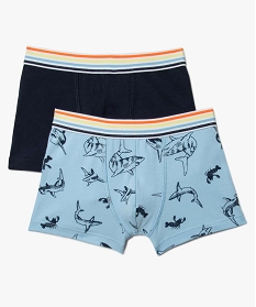 GEMO Boxers garçon uni et imprimé requins avec coton bio (lot de 2) Multicolore