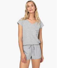 short de pyjama femme en coton stretch gris bas de pyjama9678101_3
