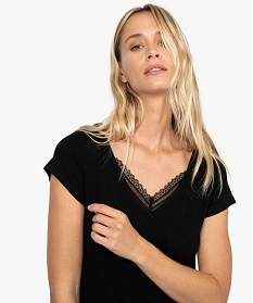 chemise de nuit femme en maille extensible a col v en dentelle noir9681201_2