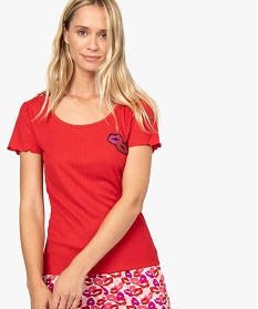 haut de pyjama femme a manches courtes et motif paillete rouge hauts de pyjama9708401_1