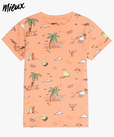 tee-shirt garcon avec motifs palmiers contenant du coton bio orange9729401_1
