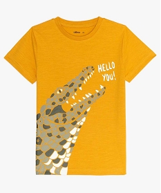 tee-shirt garcon avec motif animalier contenant du coton bio jaune9729901_1