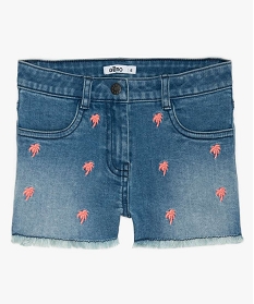 short fille en jean avec motifs palmiers et finitions franges gris shorts9749801_1
