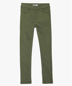 pantalon fille en stretch coupe slim avec taille elastiquee vert pantalons9754301_1