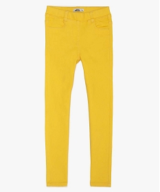pantalon fille en stretch coupe slim avec taille elastiquee jaune pantalons9754401_1