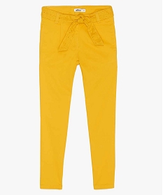 pantalon fille en toile avec ceinture en broderie anglaise jaune pantalons9754501_1