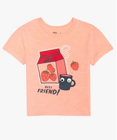 tee-shirt fille en coton avec paillettes et details animes rose9763201_1