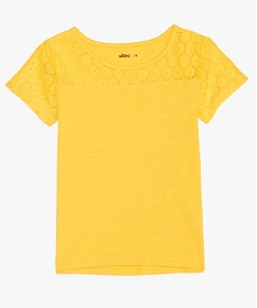 tee-shirt fille a decollete et manches en dentelle jaune tee-shirts9764901_1