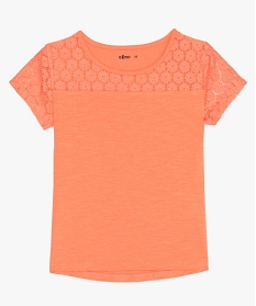 tee-shirt fille a decollete et manches en dentelle orange tee-shirts9765401_1