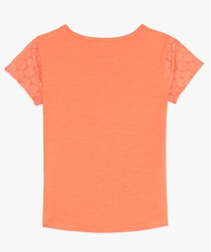 tee-shirt fille a decollete et manches en dentelle orange9765401_2