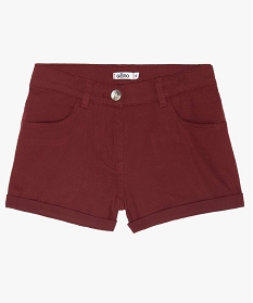 GEMO Short fille en coton extensible avec revers cousus Rouge