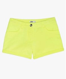 GEMO Short fille en coton extensible avec revers cousus Jaune