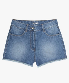 short fille en jean taille haute finitions franges gris shorts9773801_2