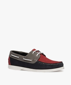 chaussures bateau homme en cuir tricolore rouge9807801_2