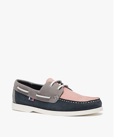 chaussures bateau homme en cuir tricolore rose9807901_2