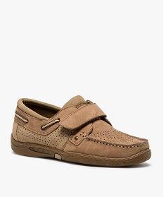 chaussures bateau homme a scratch dessus perfore beige9808101_2