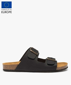 GEMO Mules homme dessus cuir larges brides à boucle noir vif