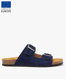 GEMO Mules homme dessus cuir larges brides à boucle bleu chine