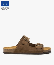 GEMO Mules homme dessus cuir larges brides à boucle marron vif