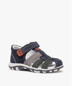 sandales garcon en cuir bout ferme et fermeture scratch bleu