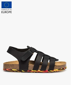 GEMO Sandales garçon à multiples brides en cuir et semelle liège noir standard