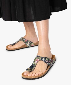sandales femme a entre-doigts imprimees de fleurs bleu sandales plates et nu-pieds9843901_1