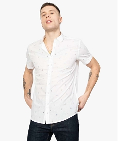 chemise homme imprimee all over a manches courtes blanc9854601_1