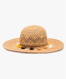 chapeau femme en paille a larges bords avec pompons colores brun9856101_1