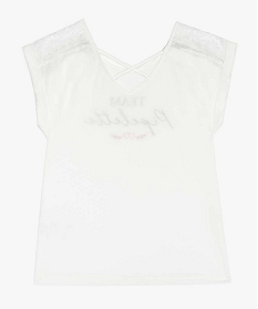 tee-shirt fille avec inscription pailletee et epaules en dentelle blanc9856701_2