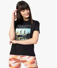 tee-shirt femme manches courtes imprime devant noir t-shirts manches longues9877701_1